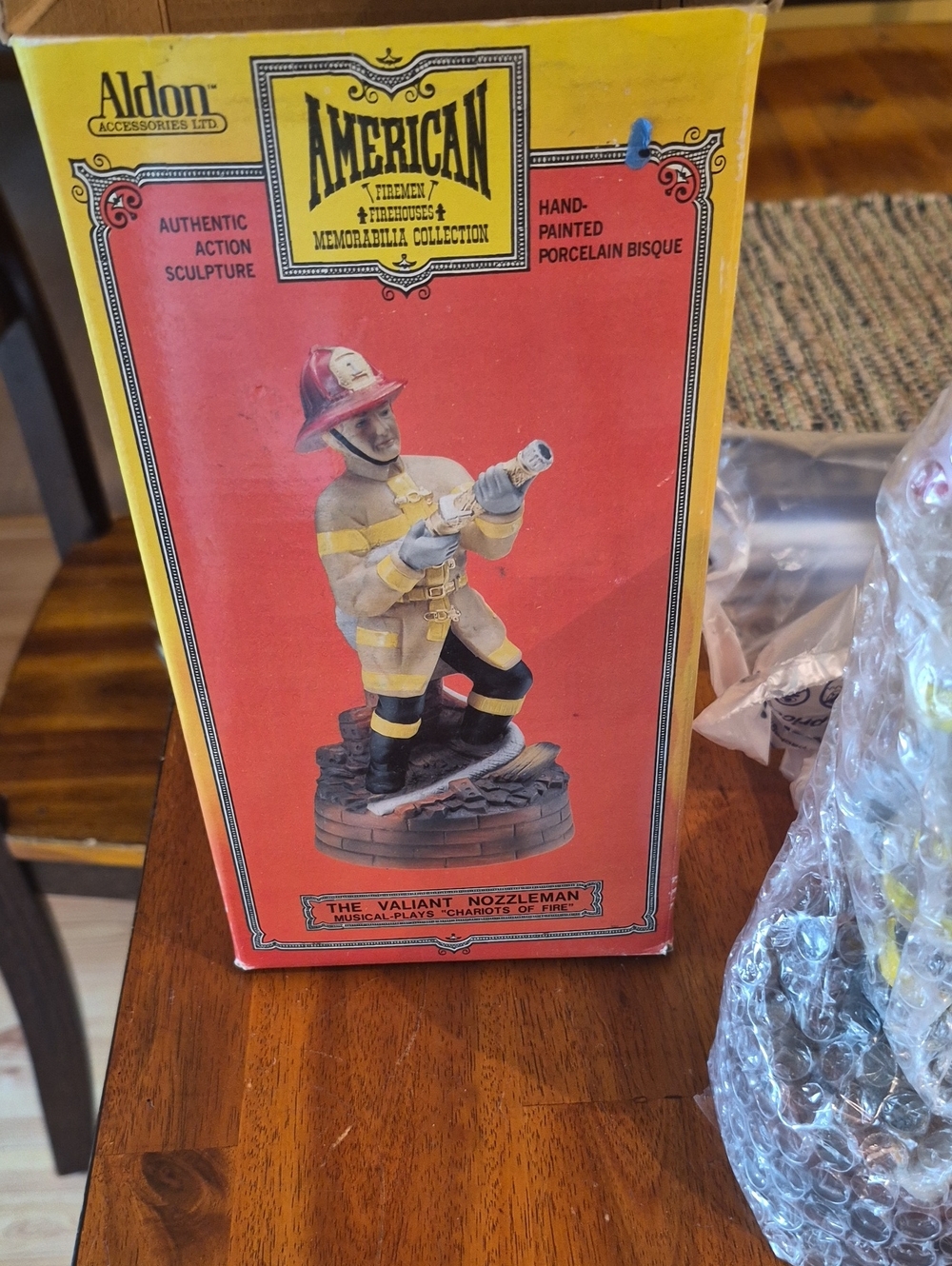 Aldon American Fireman Porcelain Musical Figurine Box Plays Chariots Of Fire